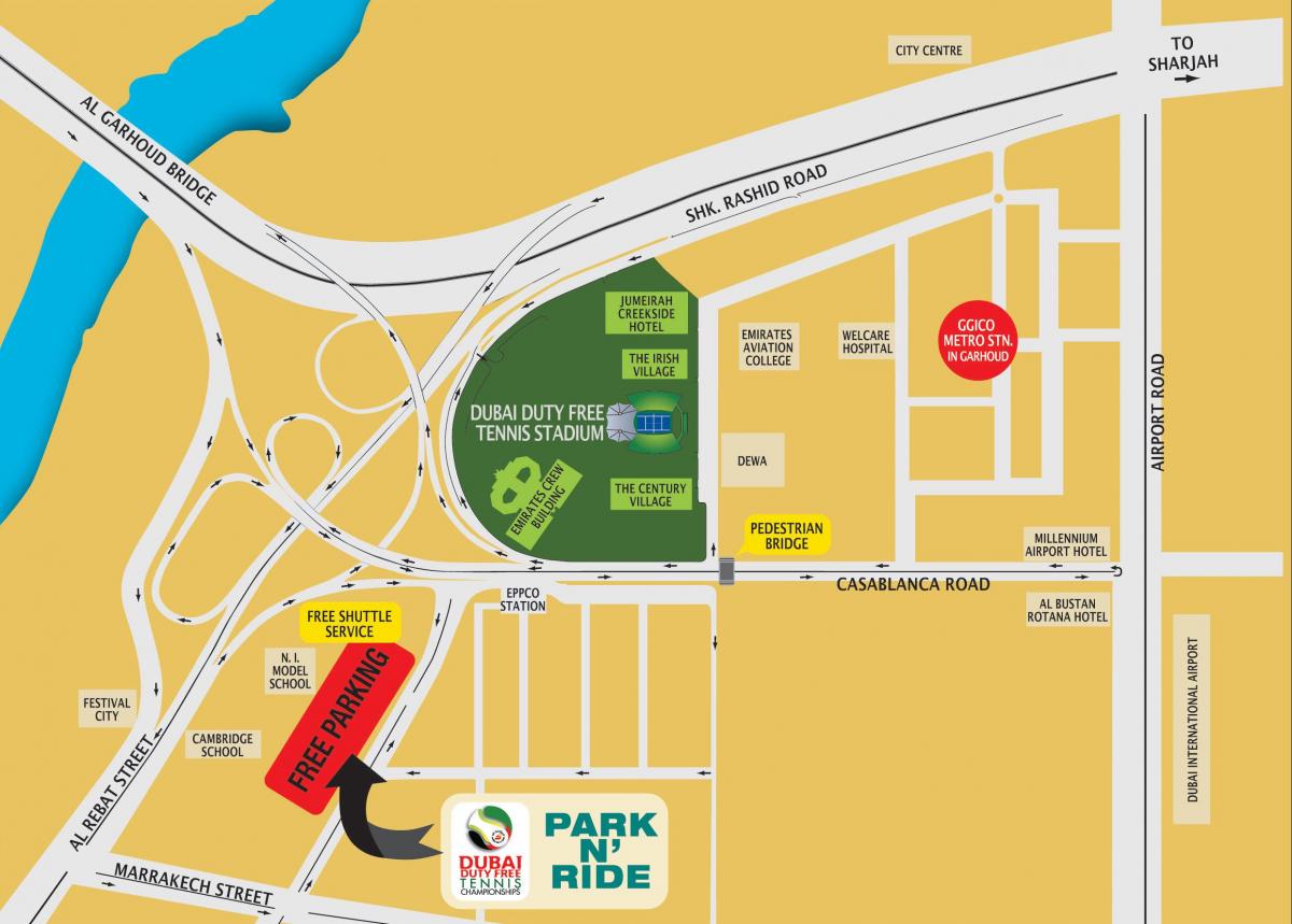 Дубаи дужности-помфрит тениски локација стадиона на мапи